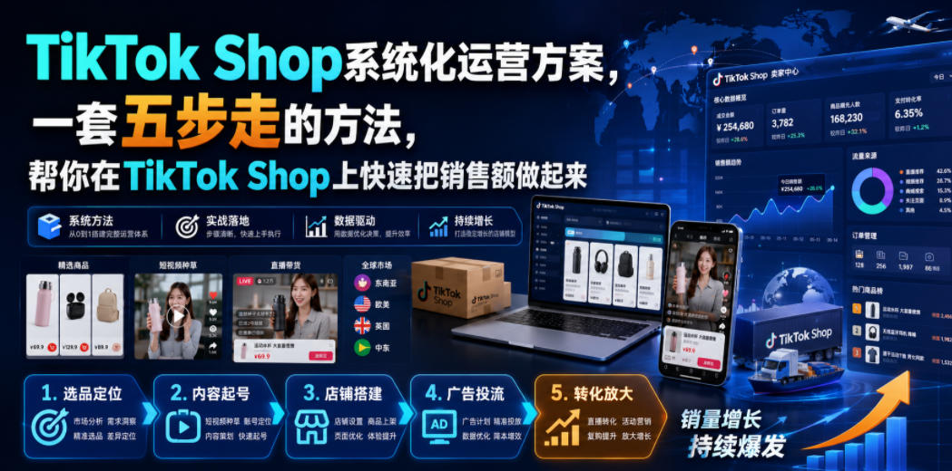 TikTok Shop系统化运营方案,一套五步走的方法,帮你在TikTok Shop上快速把销售额做起来【原创双语字幕】-91副业网