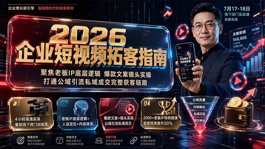 2026企业短视频拓客指南：聚焦老板IP底层逻辑，爆款文案镜头实操，打通公域引流私域成交完整获客链路-91副业网