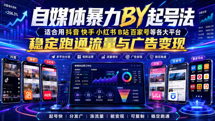 自媒体暴力搬运起号法，适合用抖音快手小红书B站百家号等各大平台，稳定跑通流量与广告变现-91副业网