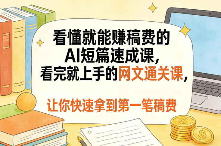看懂就能賺稿费的AI短篇速成课，看完就上手的网文通关课，让你快速拿到第一笔稿费(更新8月)-91副业网