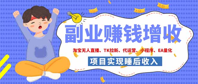 2026年多个真实落地副业项目，手把手带你搭建被动收入管道(淘宝无人直播、海外TK拉新...-91副业网