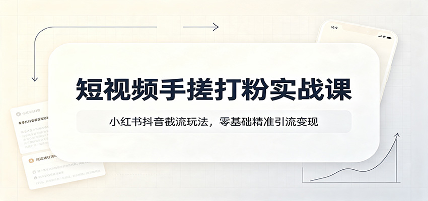短视频手搓打粉实战课:小红书抖音截流玩法,零基础精准引流变现-91副业网