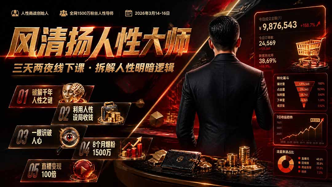 风清扬人性大师-三天两夜3月14-16线下课2026年｜拆解人性明暗逻辑，识人避坑，千万粉涨粉+直播百倍变现实战教学-91副业网