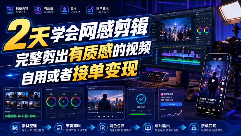 2天学会网感剪辑，完整剪出有质感的视频，自用或者接单变现-91副业网