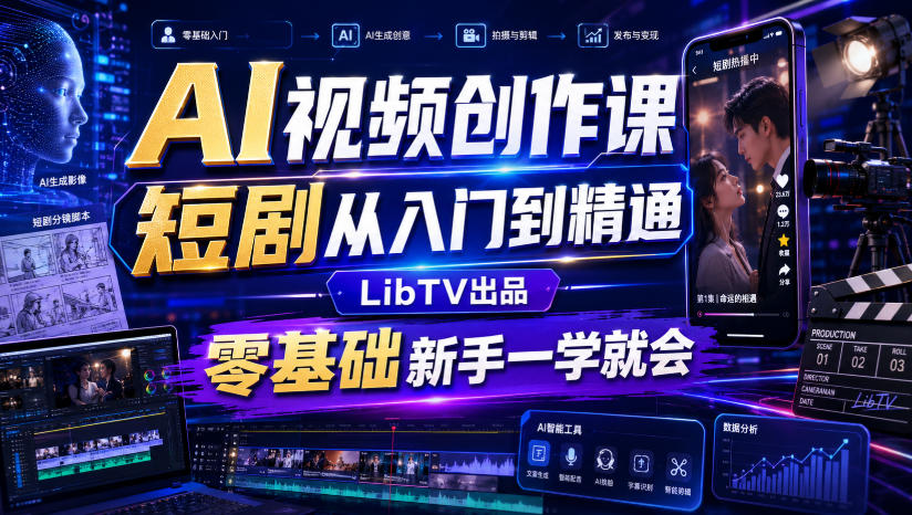AI视频创作课，短剧从入门到精通，LibTV出品，零基础新手一学就会-91副业网