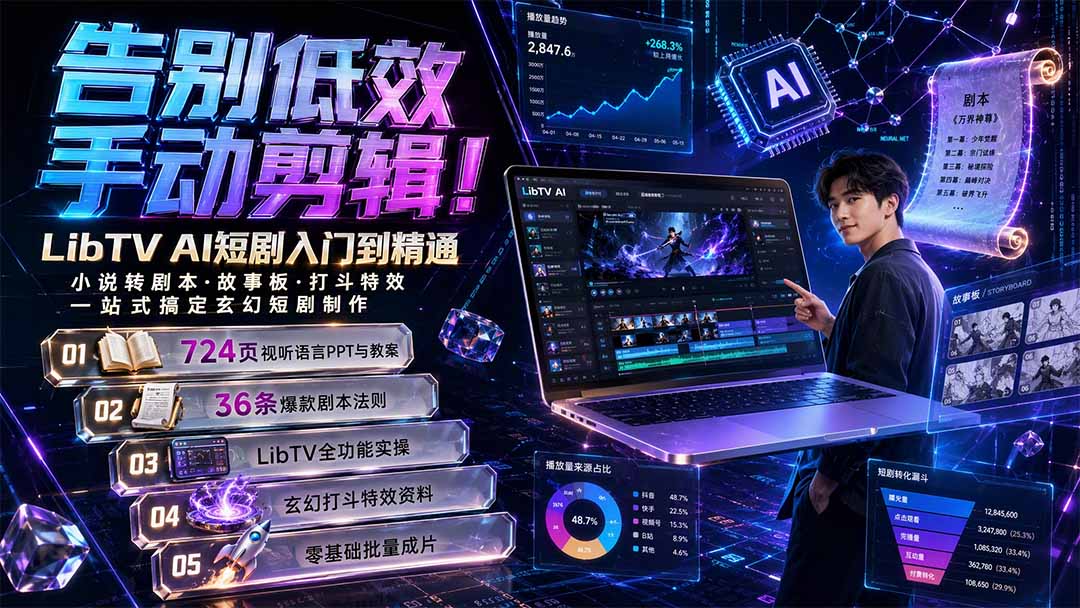 告别低效手动剪辑！LibTV AI短剧入门到精通，小说转剧本方法，故事板打斗特效一站式搞定玄幻短剧制作-91副业网