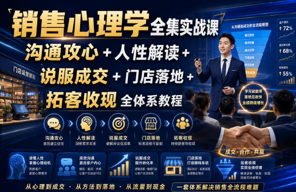 销售心理学全集实战课｜沟通攻心+人性解读+说服成交+门店落地+拓客收现全体系教程-91副业网