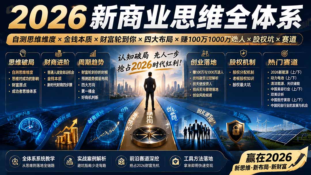 2026新商业思维全体系:自测思维维度×金钱本质×财富轮到你×四大布局×赚100万1000万选人×股权坑×赛道-91副业网