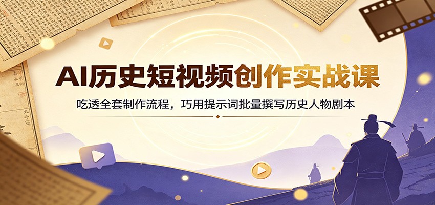 AI历史短视频创作实战课：吃透全套制作流程，巧用提示词批量撰写历史人物剧本-91副业网