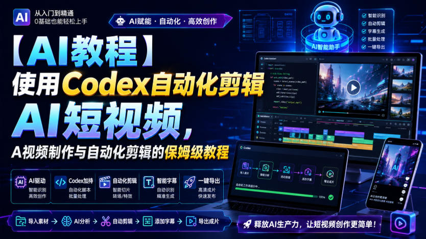 【AI教程】使用Codex自动化剪辑AI短视频，AI视频制作与自动化剪辑的保姆级教程-91副业网