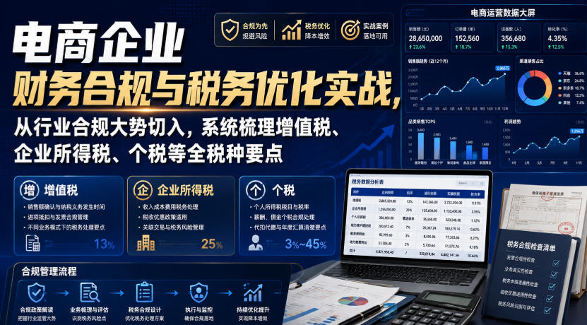 电商企业财务合规与税务优化实战,从行业合规大势切入,系统梳理增值税、企业所得税、个税等全税种要点-91副业网