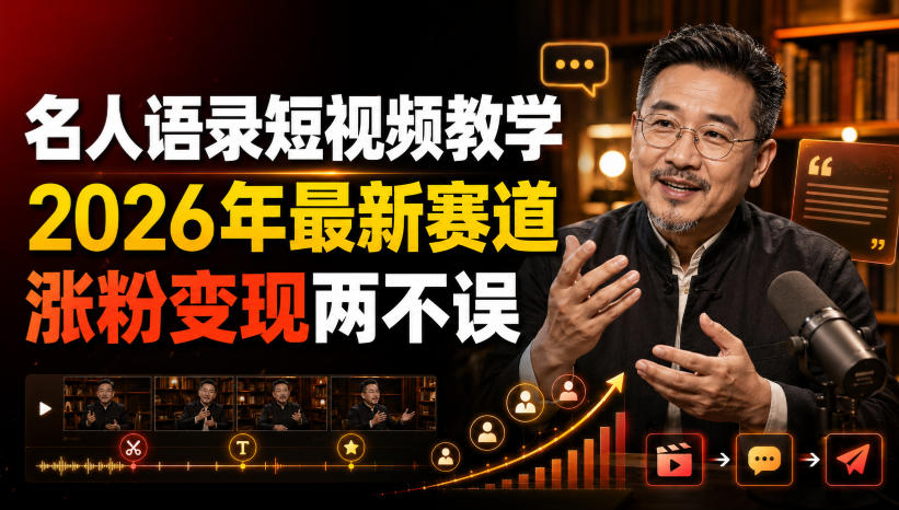名人语录短视频教学，2026年最新赛道，涨粉变现两不误-91副业网