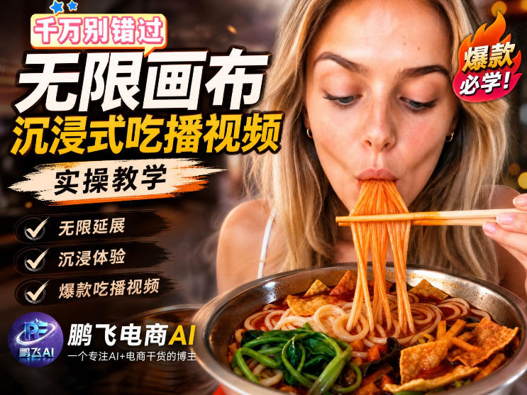 保姆级教程｜用AI无线画布做沉浸式吃播，3步直接出片，无线画布工作流，操作简单好上手-91副业网