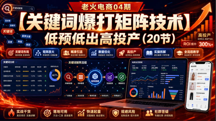 老火电商04期：【关键词爆打矩阵技术】低预低出高投产(20节)-91副业网