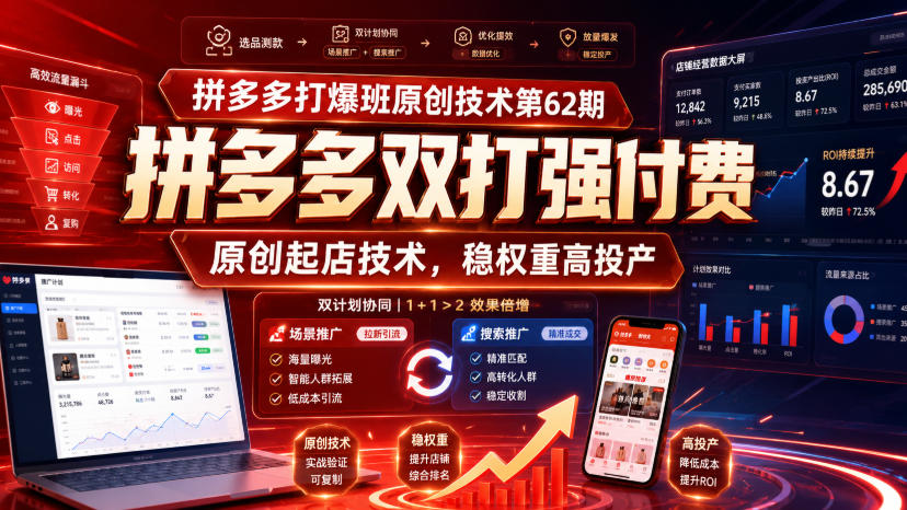 拼多多打爆班原创技术第62期，拼多多双打强付费，原创起店技术，稳权重高投产-91副业网