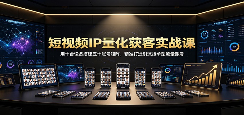 短视频IP量化获客实战课：用十台设备搭建五十账号矩阵，精准打造引流接单型流量账号-91副业网