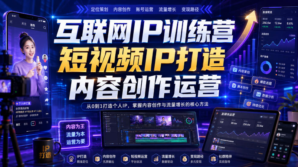 互联网IP训练营,短视频IP打造,内容创作运营-91副业网