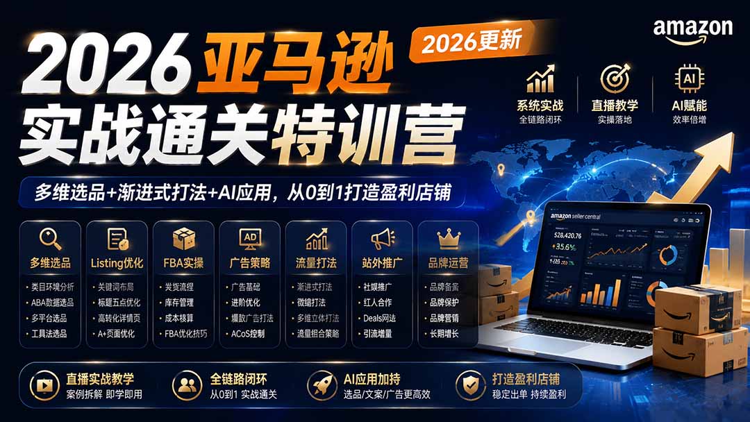 2026亚马逊实战通关特训营-2026更新，多维选品+渐进式打法+AI应用，从0到1打造盈利店铺-91副业网