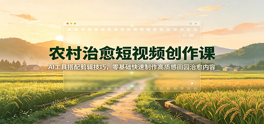 农村治愈短视频创作课：AI工具搭配剪辑技巧，零基础快速制作高质感田园治愈内容-91副业网