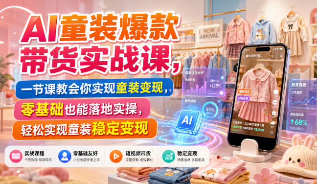 AI童装爆款带货实战课,一节课教会你实现童装变现,零基础也能落地实操-91副业网