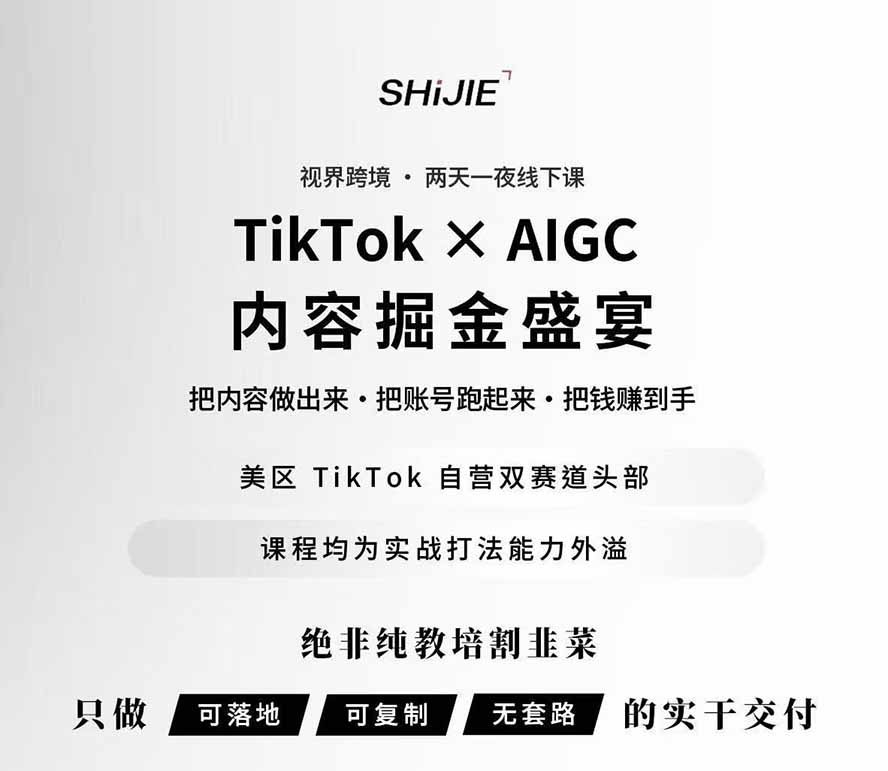 图片[1]-AIGC×TikTok美区短视频带货线下课；两天一夜完整回放，12小时高清视频收录头部操盘手全流程教学-91副业网