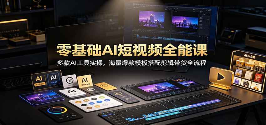 零基础AI短视频全能课：多款AI工具实操，海量爆款模板搭配剪辑带货全流程-91副业网
