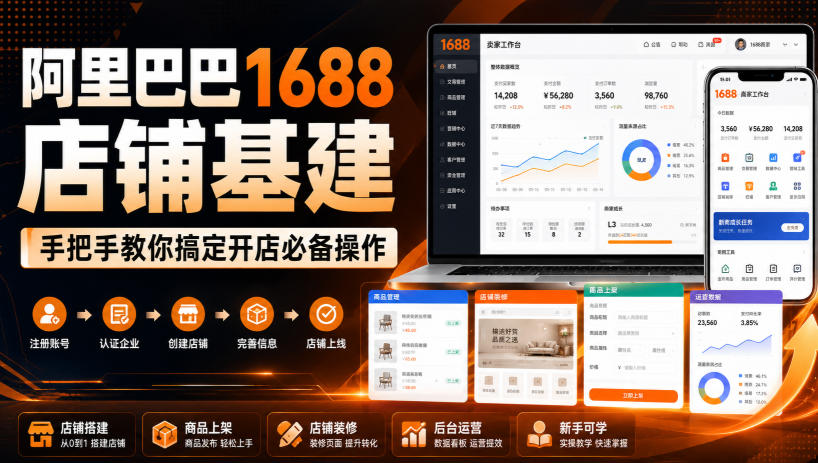 阿里巴巴1688店铺基建，手把手教你搞定开店必备操作(更新8月)-91副业网