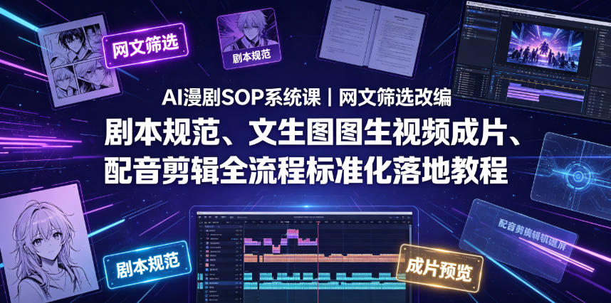 AI漫剧SOP系统课｜网文筛选改编、剧本规范、文生图图生视频成片、配音剪辑全流程标准化落地教程(更新0810)-91副业网