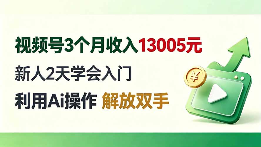 视频号3个月收入13005元， 新人2天学会入门， 利用Ai操作 解放双手！-91副业网