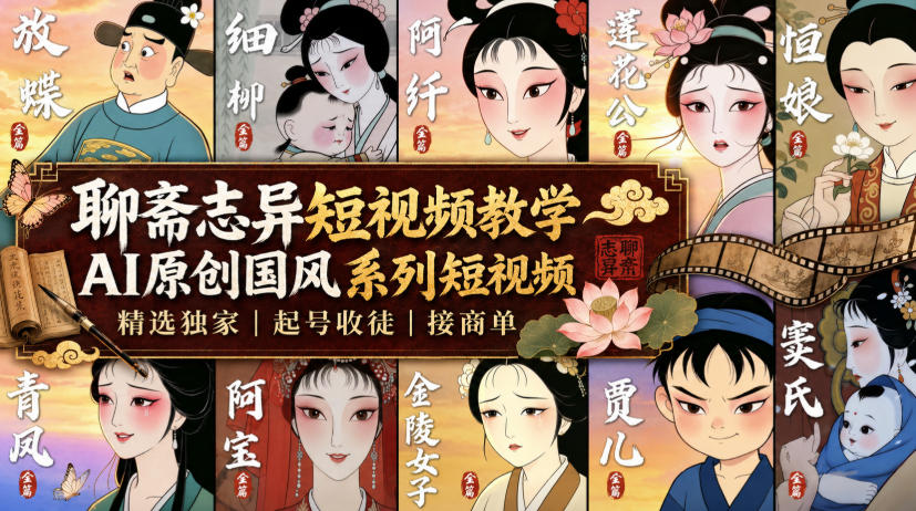 聊斋志异短视频教学，AI原创国风系列短视频，精选独家丨起号收徒丨接商单-91副业网