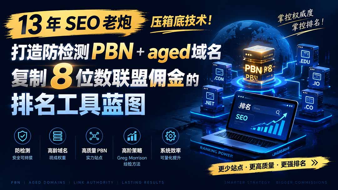 13 年 SEO 老炮压箱底技术！打造防检测 PBN+aged 域名，复制 8 位数联盟佣金的排名工具蓝图【原创双语字幕】-91副业网