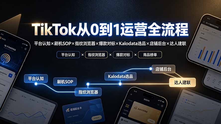 TikTok从0到1运营全流程-更新：平台认知×刷机SOP×指纹浏览器×爆款对标×Kalodata选品×店铺后台×达人建联-91副业网