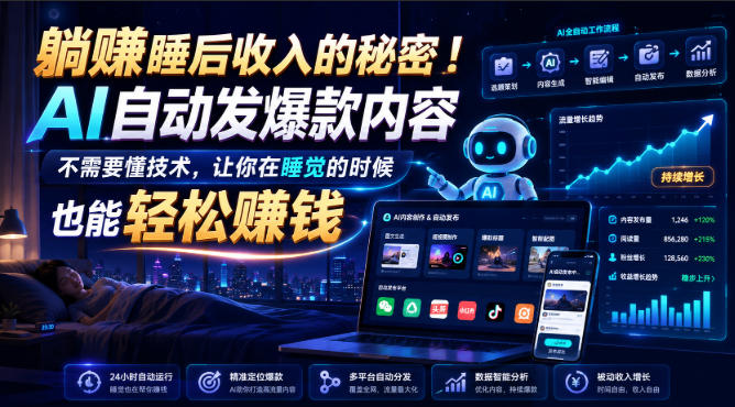 躺賺睡后收入的秘密！AI自动发爆款内容，不需要懂技术，让你在睡觉的时候也能轻松賺钱【原创双语字幕】-91副业网
