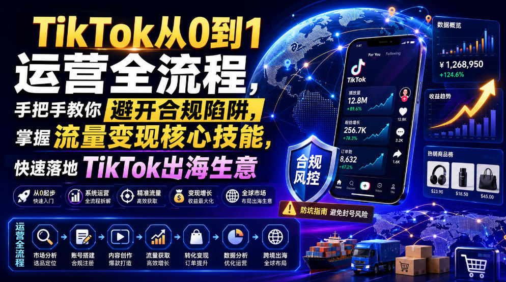 TikTok从0到1运营全流程,手把手教你避开合规陷阱,掌握流量变现核心技能,快速落地TikTok出海生意(更新8月)-91副业网