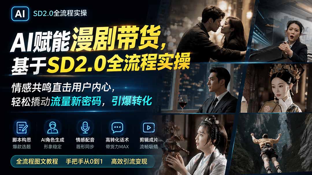 AI赋能漫剧带货，基于SD2.0全流程实操；情感共鸣直击用户内心，轻松撬动流量新密码，引爆转化-91副业网