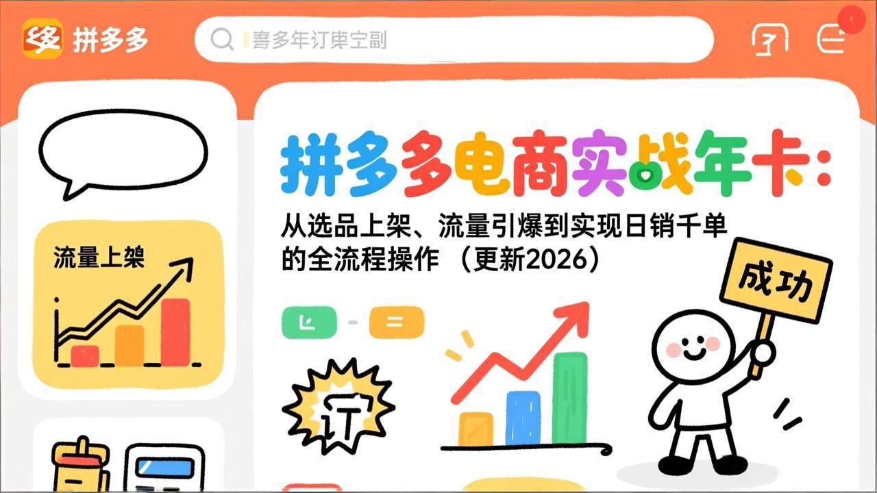 拼多多电商实战年卡:从选品上架、流量引爆到实现日销千单的全流程操作(更新2026年8月-91副业网