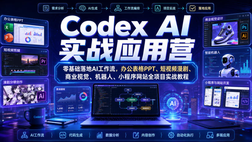 Codex AI实战应用营｜零基础落地AI工作流，办公表格PPT、短视频漫剧、商业视觉、机器人、小程序网站全项目实战教程-91副业网