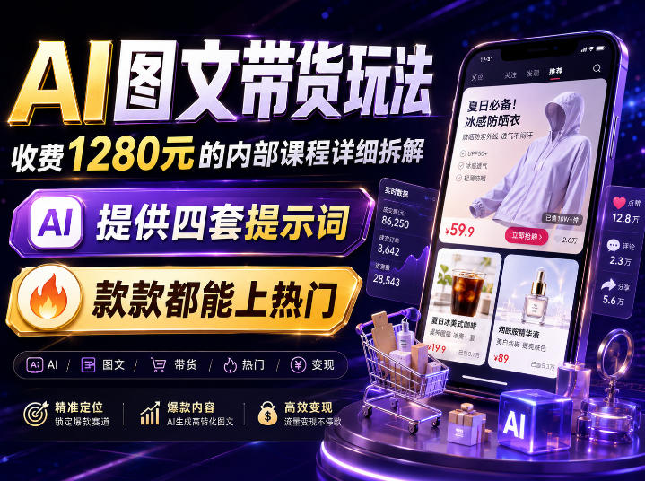AI图文带货内部玩法，1280内部课程对外系统拆解，看完直接上手变现！-91副业网