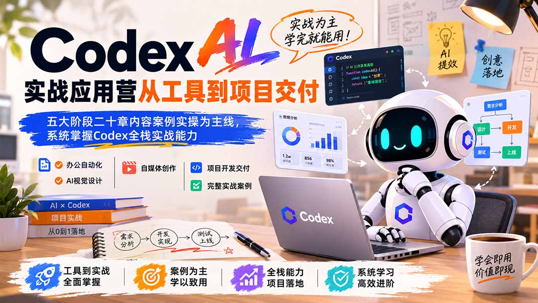 Codex AI实战应用营从工具到项目交付；五大阶段二十章内容案例实操为主线，系统掌握Codex全栈实战能力-91副业网