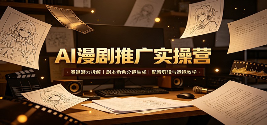 AI漫剧推广实操营：赛道潜力拆解，剧本角色分镜生成，配音剪辑与运镜教学-91副业网