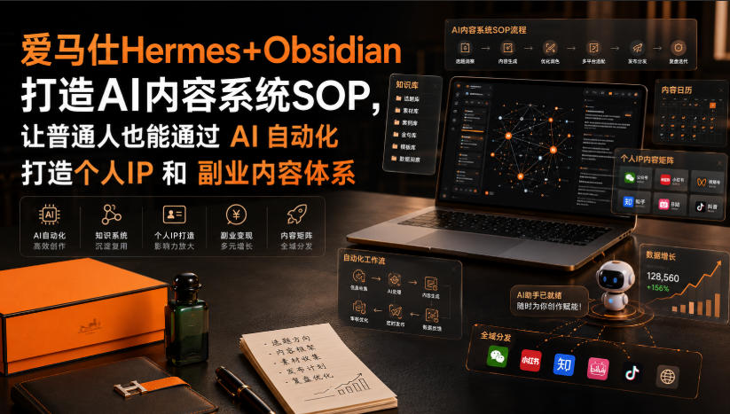 爱马仕Hermes+Obsidian打造AI内容系统SOP，让普通人也能通过 AI 自动化打造个人IP 和 副业内容体系-91副业网
