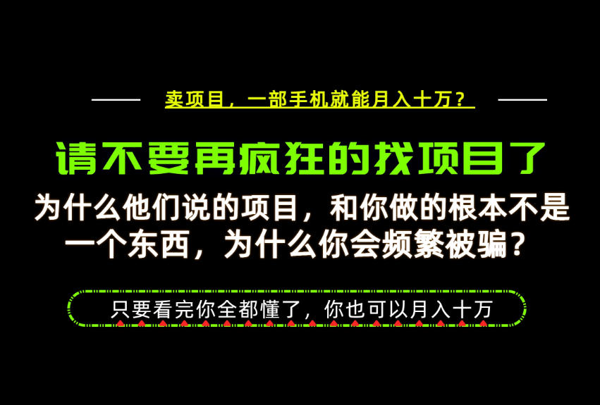 为什么做项目的人大多都是炮灰？为什么只有卖项目才能稳？看完你也可以月入10W+【揭秘】-91副业网