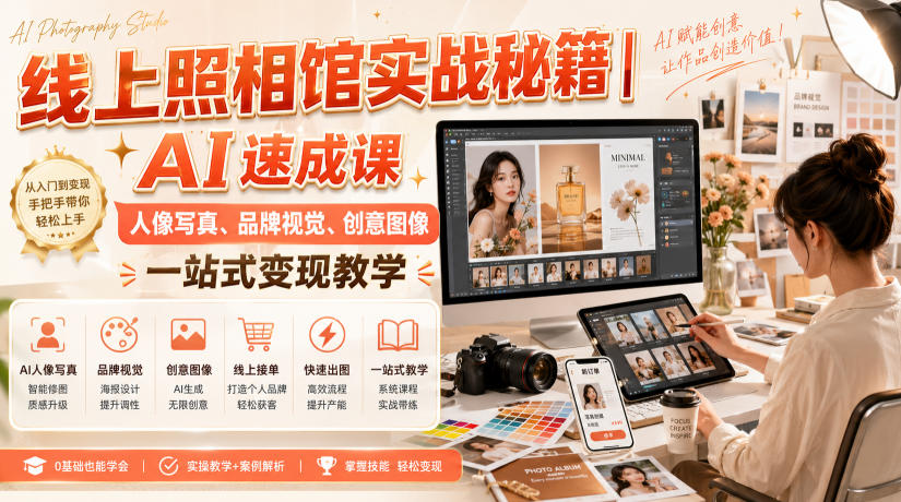 线上照相馆实战秘籍｜AI速成课，人像写真、品牌视觉、创意图像一站式变现教学-91副业网