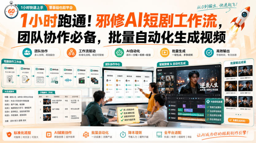 1小时跑通！邪修AI短剧工作流，团队协作必备，批量自动化生成视频-91副业网