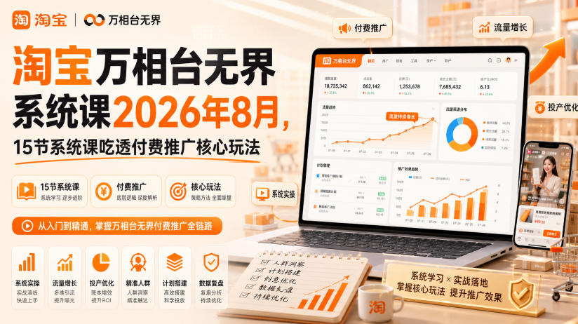 淘宝万相台无界系统课2026年8月,15节系统课吃透付费推广核心玩法-91副业网