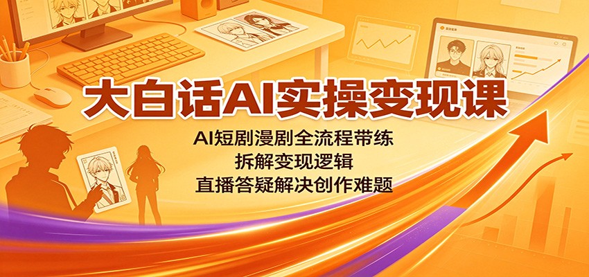 大白话AI实操变现课：AI短剧漫剧全流程带练，拆解变现逻辑，直播答疑解决创作难题-91副业网