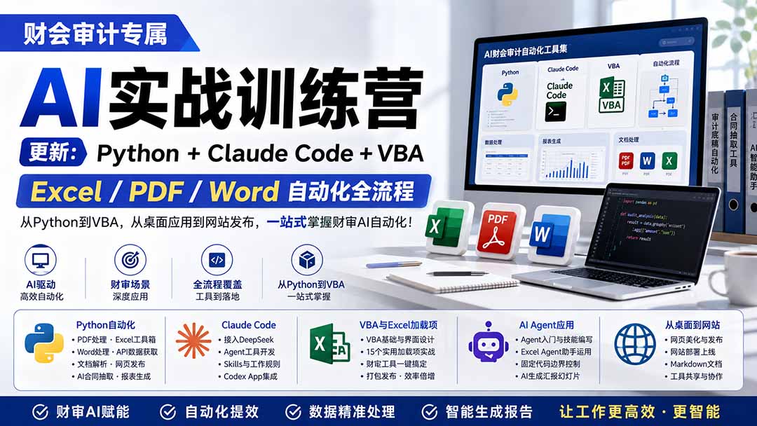 财会审计专属 AI实战训练营:Python+Claude Code+VBA,Excel/PDF/Word自动化全流程 (更新-91副业网