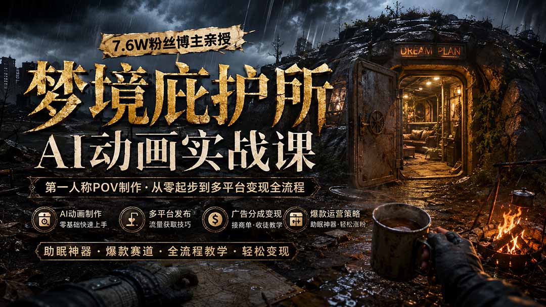 梦境庇护所AI动画实战课:7.6W粉丝博主亲授第一人称POV制作,从零起步到多平台发布变现全流程-91副业网
