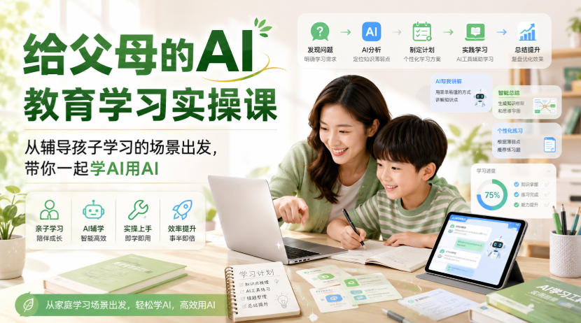 给父母的AI教育学习实操课，从辅导孩子学习的场景出发，带你一起学AI用AI-91副业网