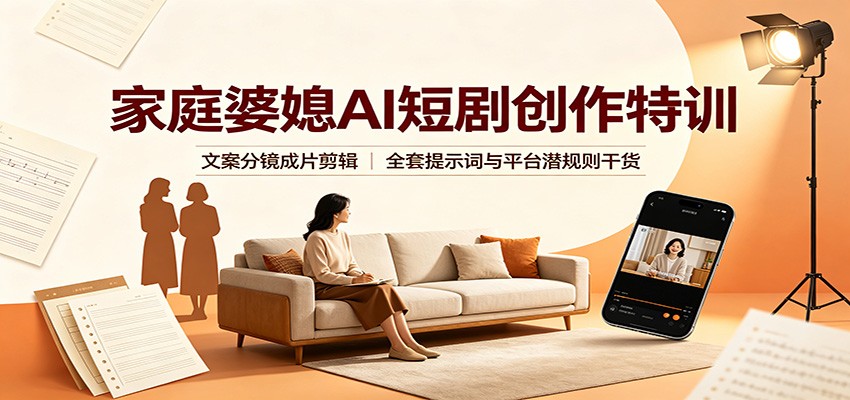 家庭婆媳AI短剧创作特训：文案分镜成片剪辑，全套提示词与平台潜规则干货-91副业网